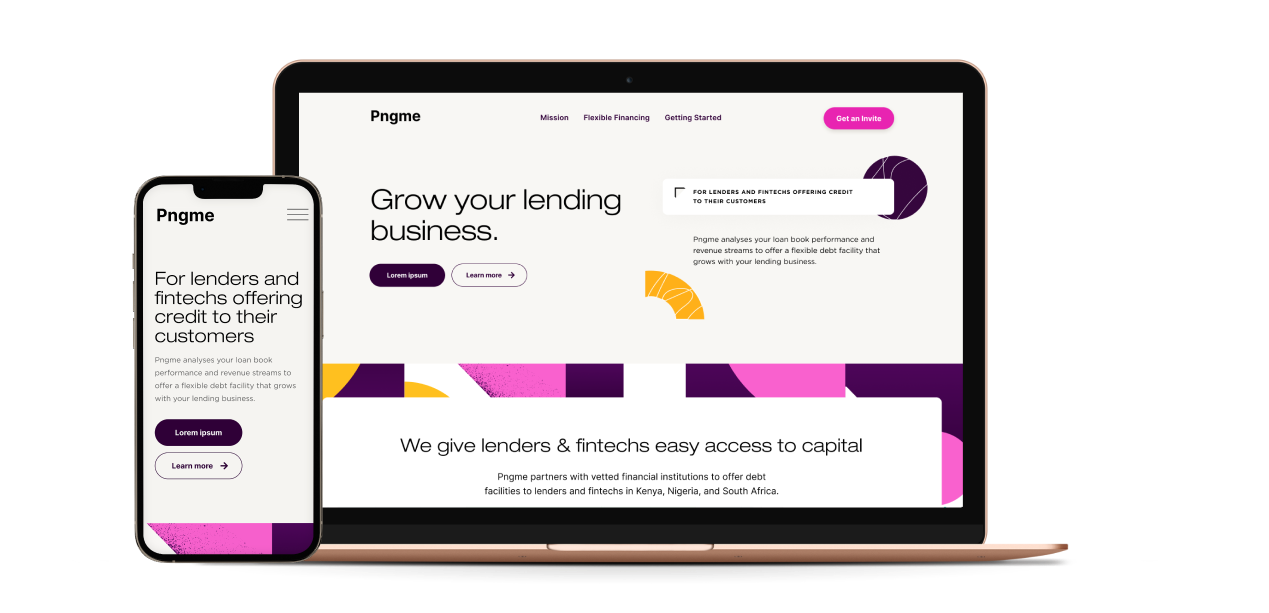 Landing page shown on a laptop and phone mockup with a transparent background.
