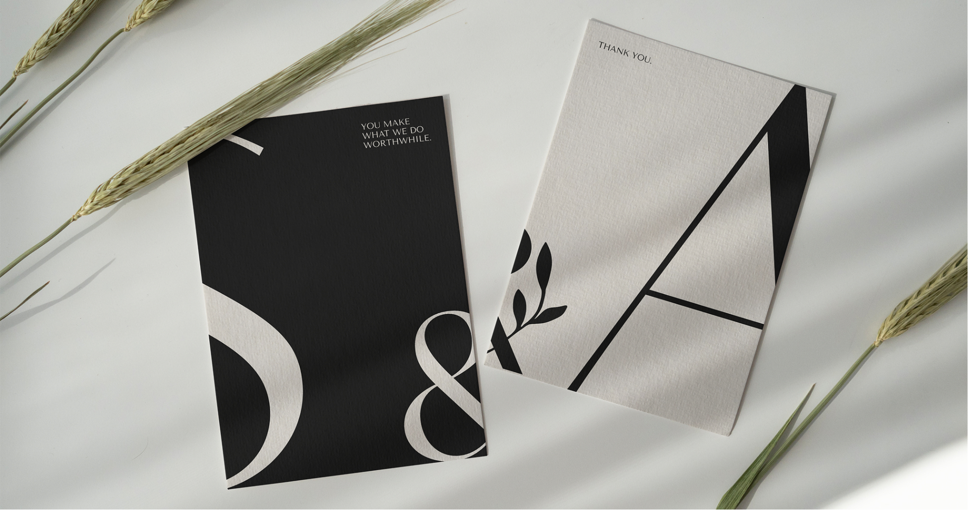 Scarlett&Ameera stationery — 'You make what we do worthwhile' and 'Thank you' cards.