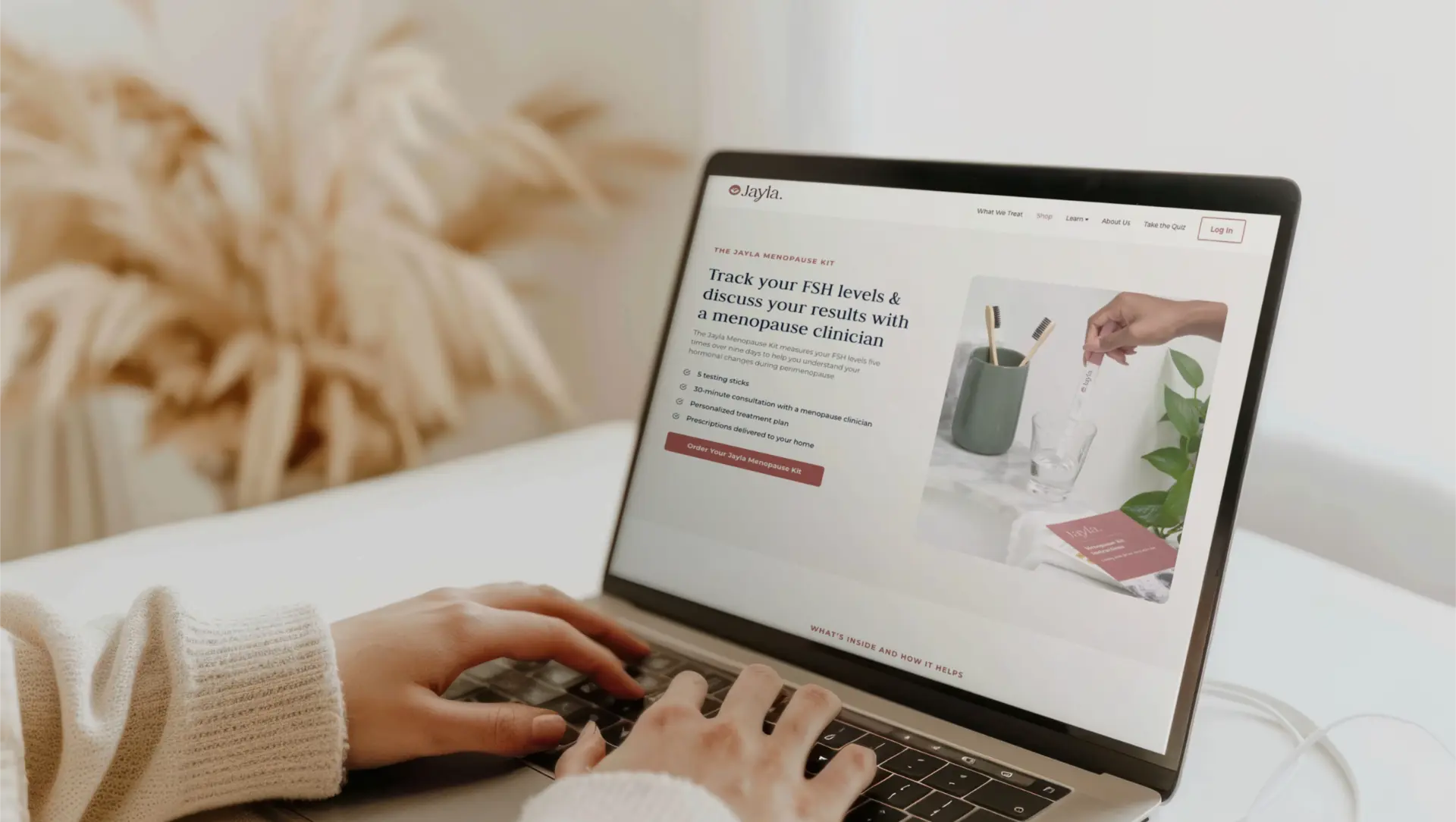 Jayla Health at-home hormone test kit product page on a laptop.