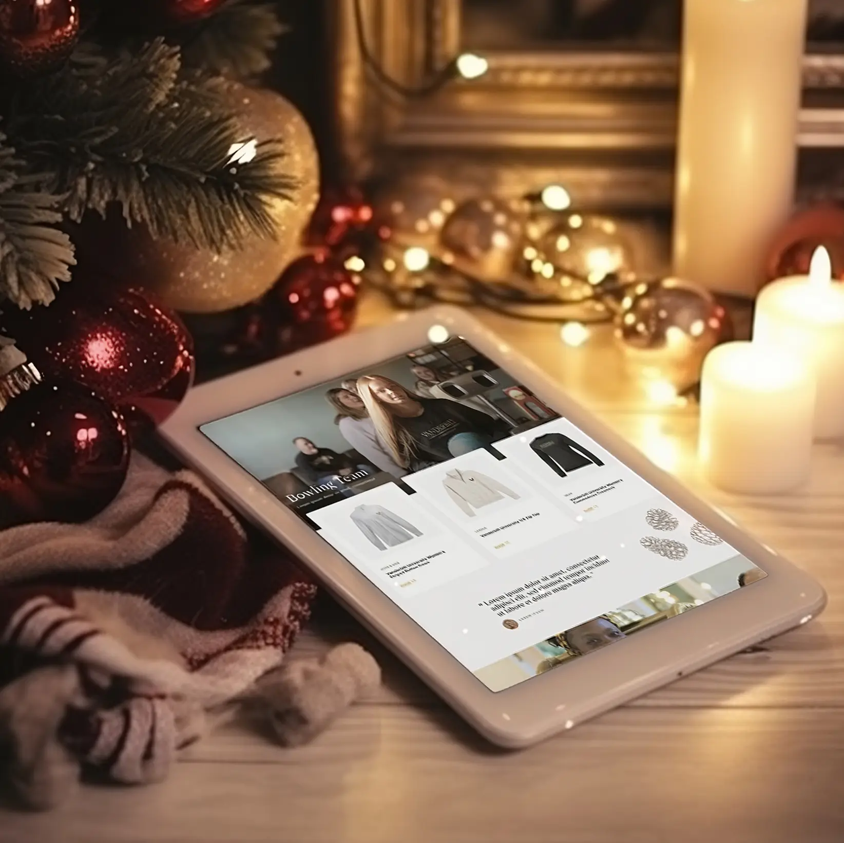 Vanderbilt Holiday Catalog collection storytelling section shown on a tablet.